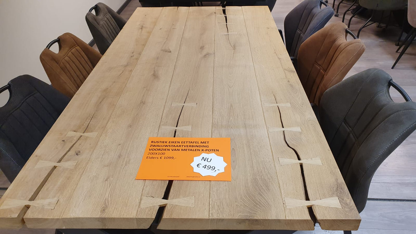 Rustiek eiken eettafel met zwaluwstaartverbinding, 200x100cm