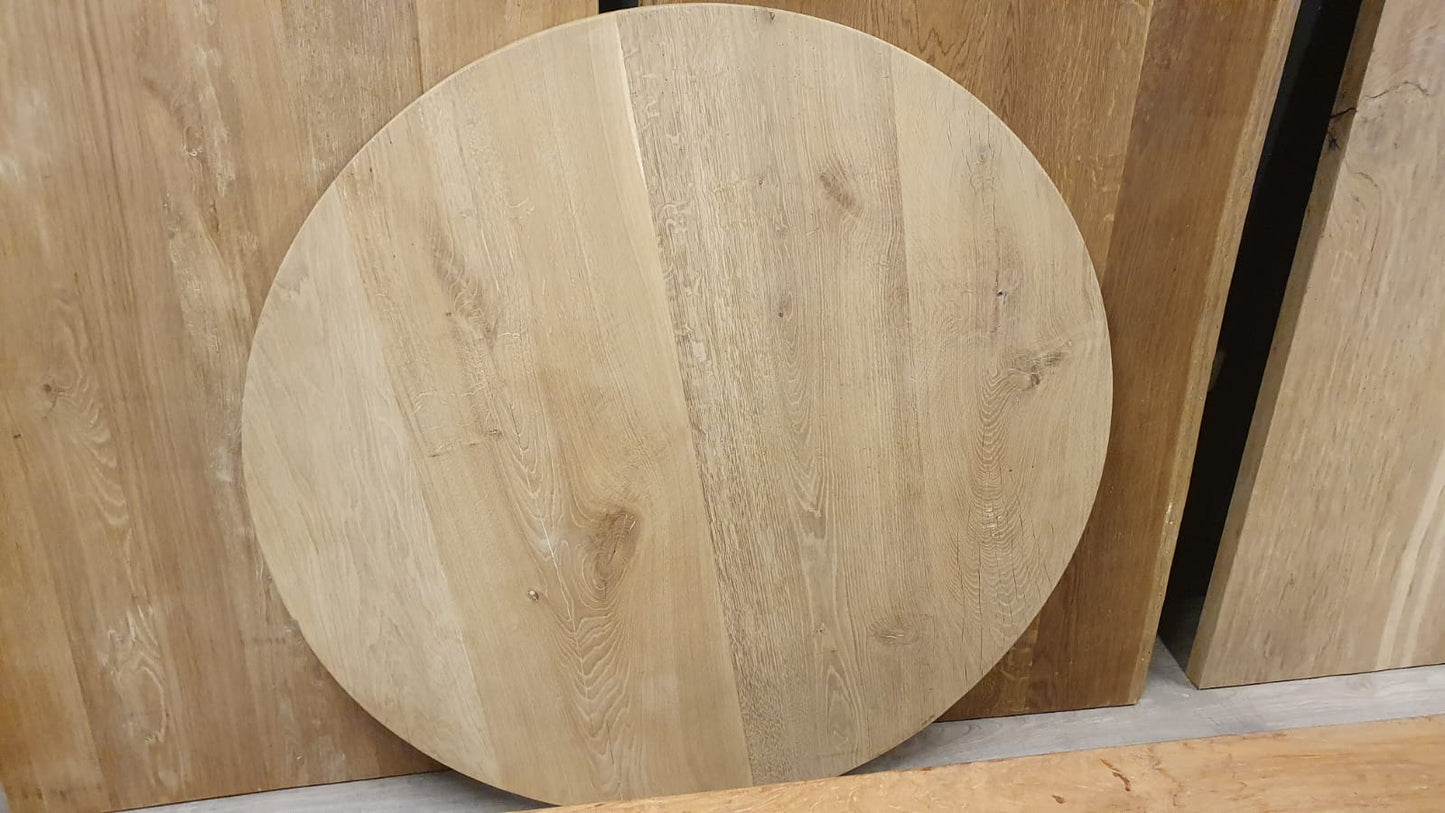 Ronde massief oud eiken tafelbladen van 135cm doorsnee en 4,5cm dik