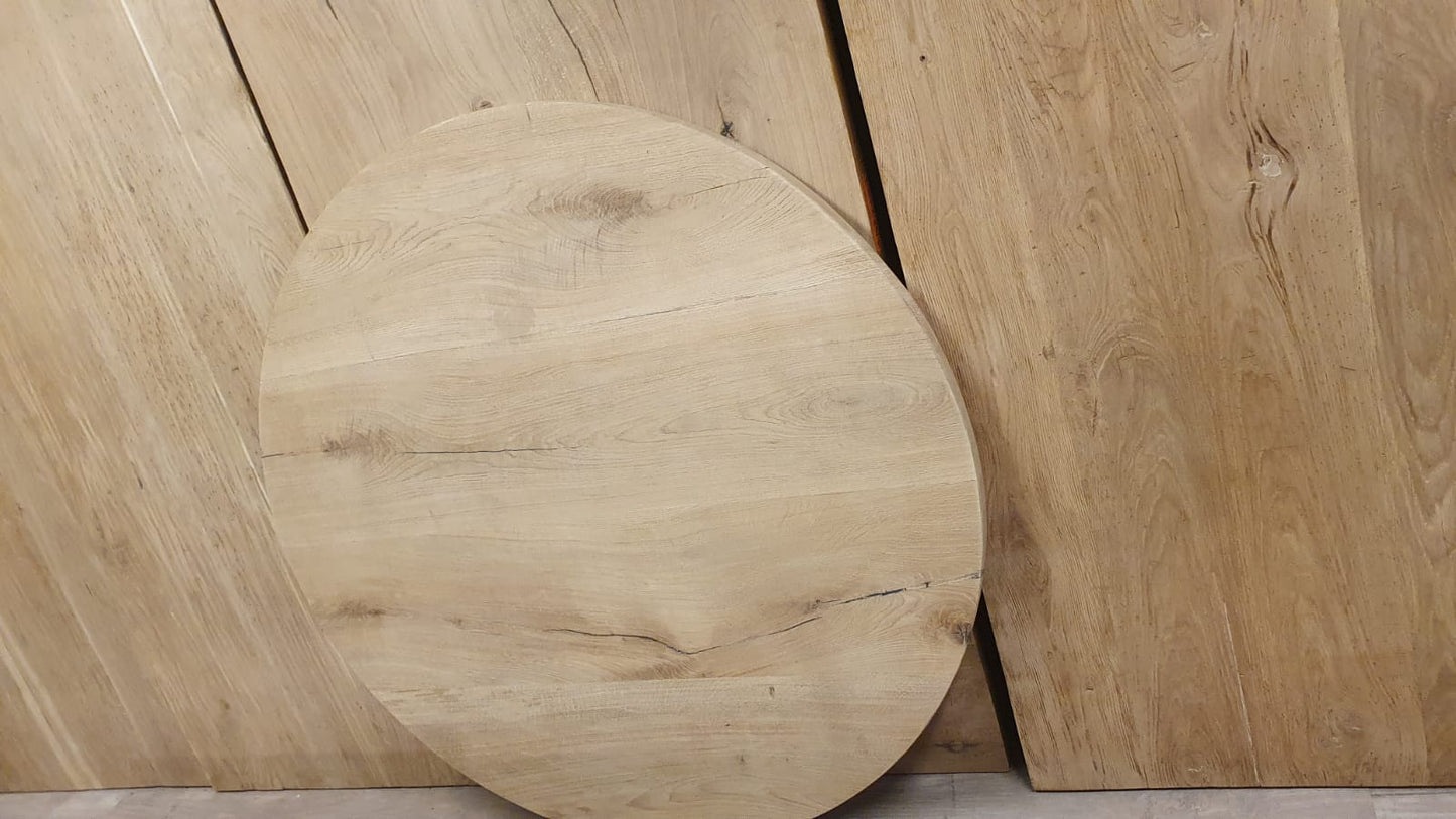 Ronde massief oud eiken tafelbladen van 135cm doorsnee en 4,5cm dik