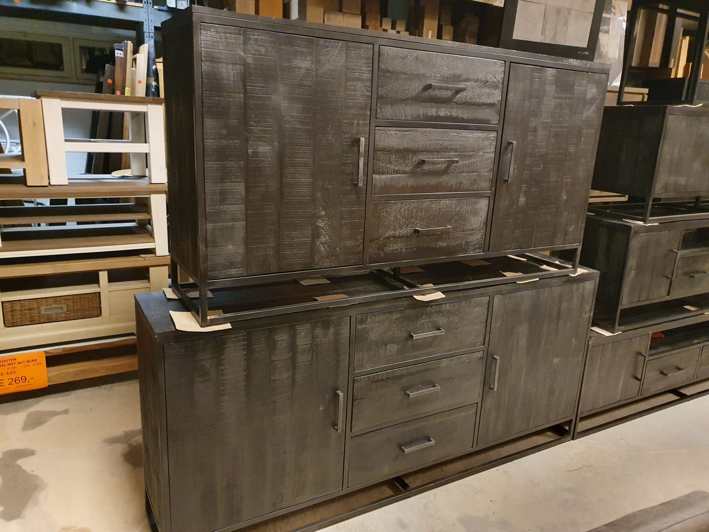 Dressoir Ronald zwart - 200cm