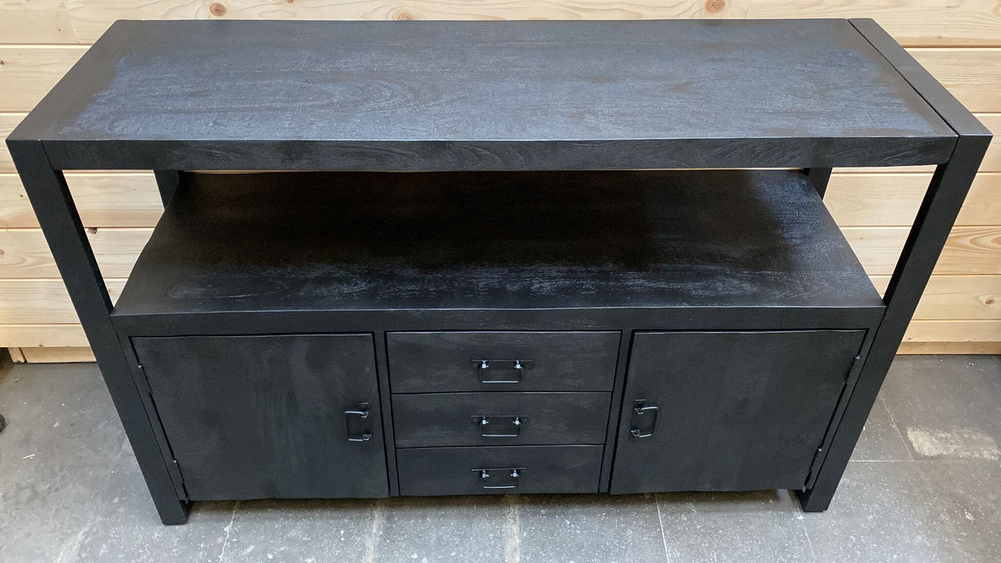 Industrieel zwart mangohouten dressoir Nikki 140x45x90cm