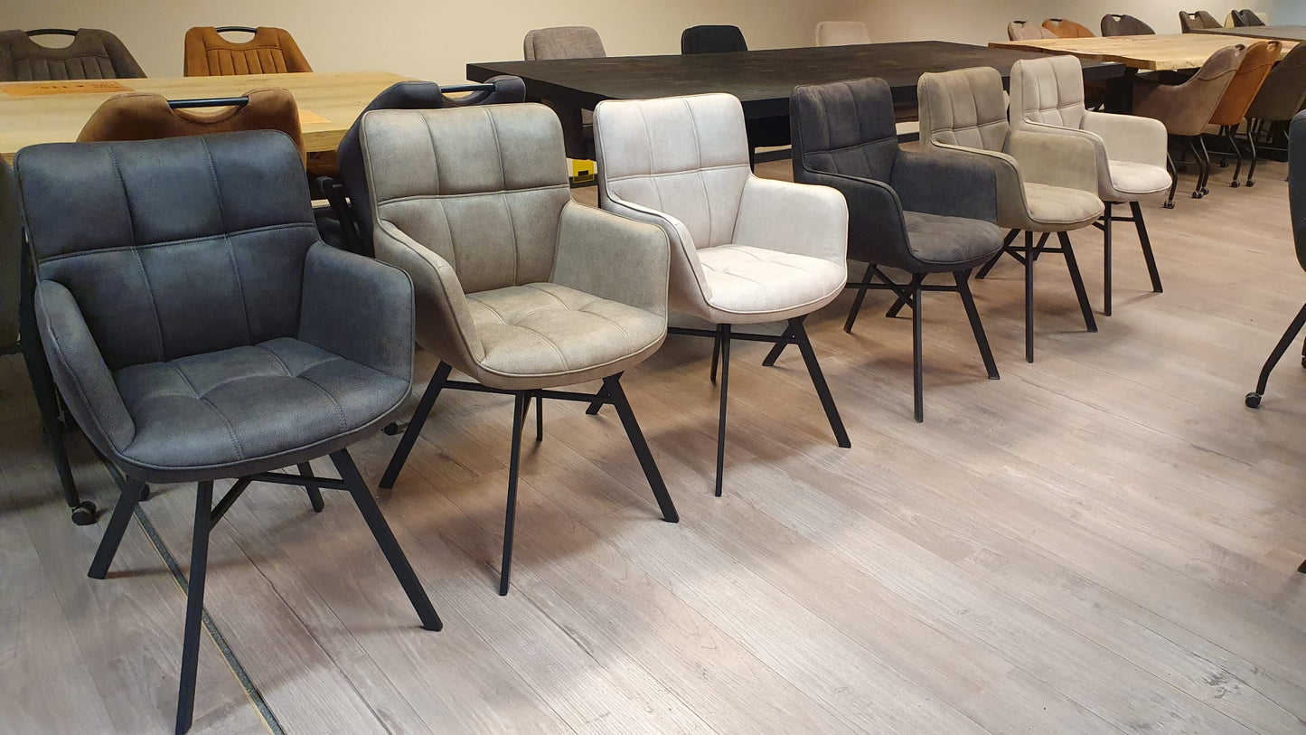 Set van 6x MX Sofa Eetkamerstoel Marcon: 2x antraciet, 2x sand en 2x thyme.