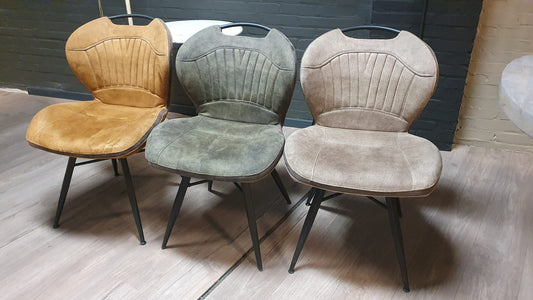 Set van 3x MX Sofa Eetkamerstoel Splash: 1x cognac, 1x lever, 1x mosgroen