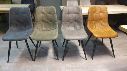 Set van 4x MX Sofa Eetkamerstoel Peak: 1x antraciet, 1x cognac, 1x olijf en 1x steel
