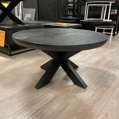 Mangohouten ronde geborstelde salontafel zwart - 80cm - Swiss edge