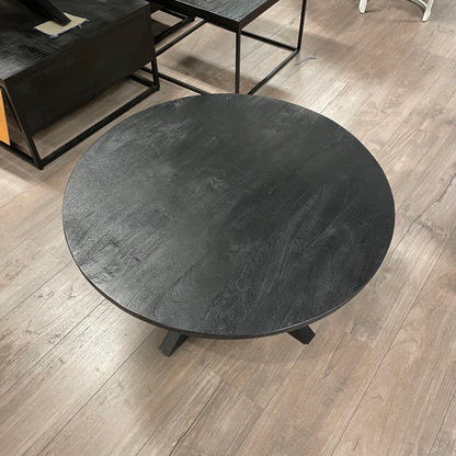 Mangohouten ronde geborstelde salontafel zwart - 80cm - Swiss edge