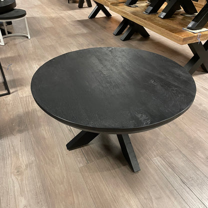 Mangohouten ronde geborstelde salontafel zwart - 80cm - Swiss edge