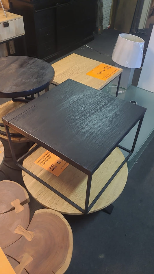 Vierkante oud eiken salontafel zwart 60x60