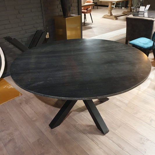 Tafel rond marmer met metalen poot 140cm zwart