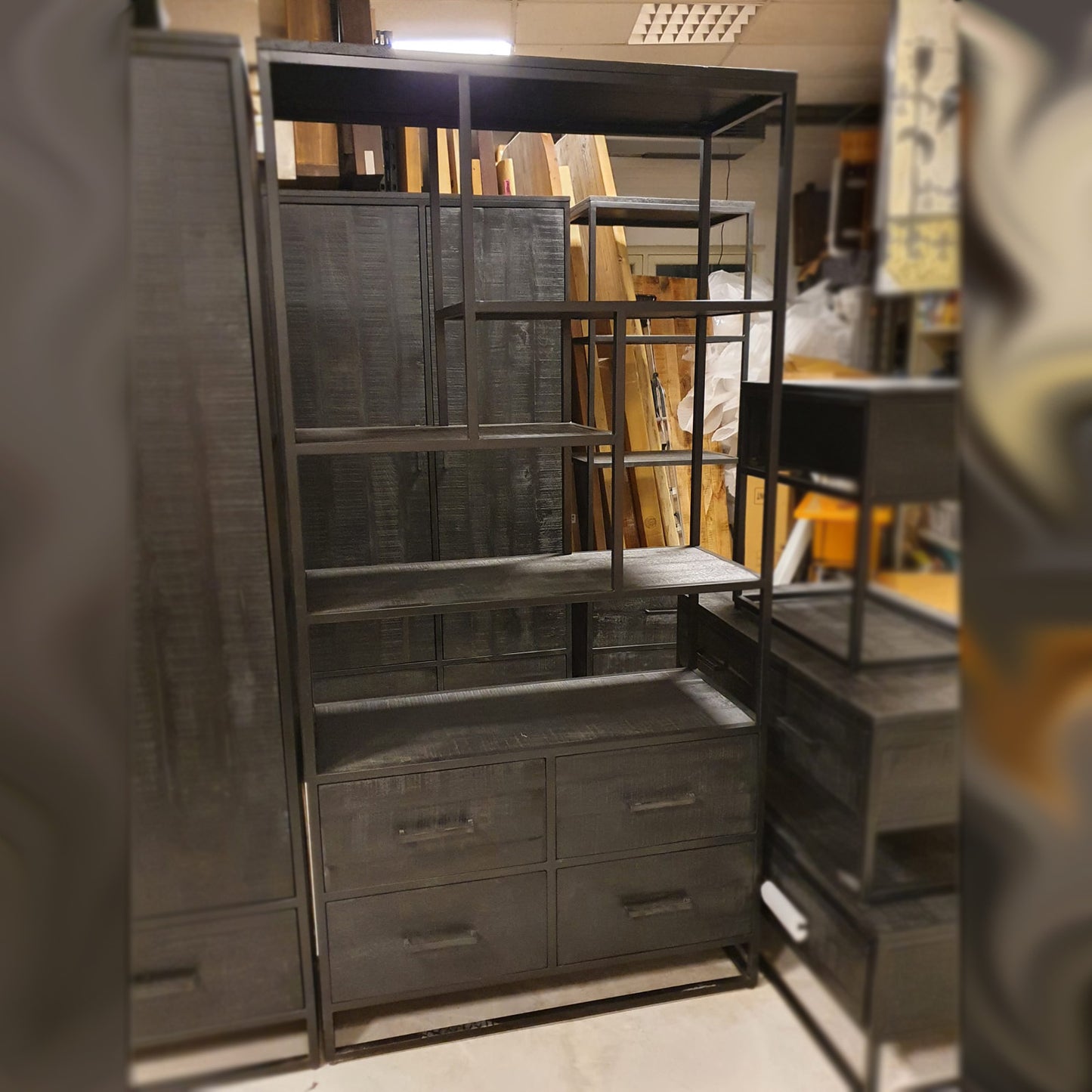 Boekenkast Ronald zwart - mangohout - 200x100x40cm