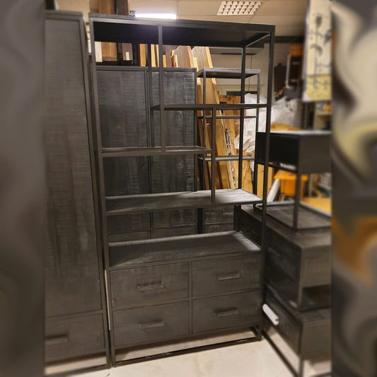 Boekenkast Ronald zwart - mangohout - 200x100x40cm