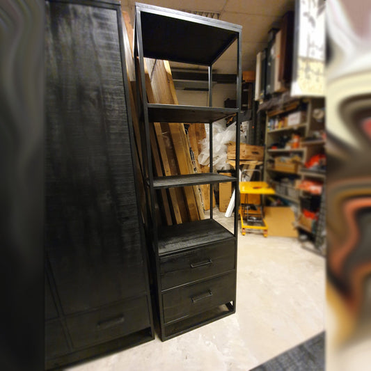 Boekenkast Ronald zwart - mangohout - 200x60x40cm