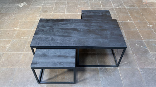 Rechthoekige zwarte mangohouten salontafel Nikki, set van drie stuks 120x60cm